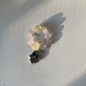 Citrine rose quartz and hamsa evil eye ring